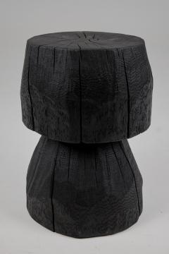 Solid Burnt Wood Brutalist Sculptural Side Table Pedestal Unique Jownik - 3729857