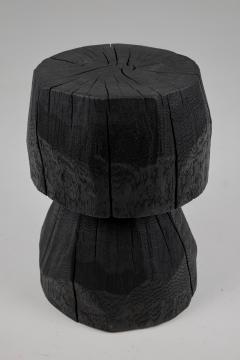 Solid Burnt Wood Brutalist Sculptural Side Table Pedestal Unique Jownik - 3729858