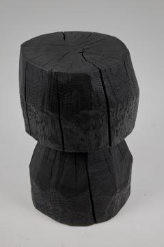 Solid Burnt Wood Brutalist Sculptural Side Table Pedestal Unique Jownik - 3729859