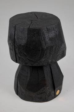 Solid Burnt Wood Brutalist Sculptural Side Table Pedestal Unique Jownik - 3729861