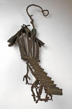 Solid Cast Bronze Brutalist Tree House Sculpture - 1025307