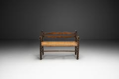 Solid Oak Bench With Turned Legs and a Woven Straw Seat France 20th Century - 4482000
