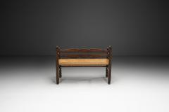Solid Oak Bench With Turned Legs and a Woven Straw Seat France 20th Century - 4482005