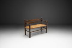 Solid Oak Bench With Turned Legs and a Woven Straw Seat France 20th Century - 4482009
