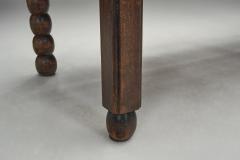 Solid Oak Bench With Turned Legs and a Woven Straw Seat France 20th Century - 4569444