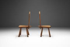 Solid Oak Brutalist Pair of Chairs France ca 1940s - 3159604