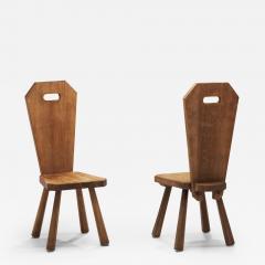 Solid Oak Brutalist Pair of Chairs France ca 1940s - 3160976