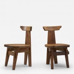 Solid Wood Brutalist Chairs with Mortise and Tenon Joinery Europe ca 1960s - 3053025