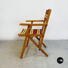 Solid wood and multicolored fabric folding chair 1960s - 2239066