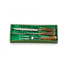Solingen Baron Germany 3 Piece Rustic Horn Handle Silver Carving Utensil Set - 4741574