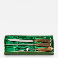 Solingen Baron Germany 3 Piece Rustic Horn Handle Silver Carving Utensil Set - 4741591