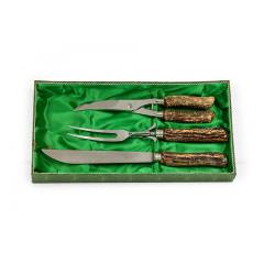 Solingen Othello Germany 3 Piece Rustic Horn Handle Silver Carving Utensil Set - 4741575