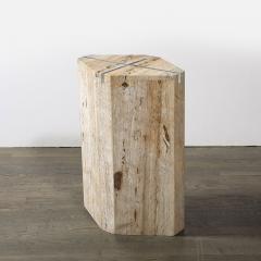 Sophisticated Mid Century Modernist Crosslight Illuminating Travertine Pedestal - 4265666