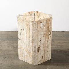 Sophisticated Mid Century Modernist Crosslight Illuminating Travertine Pedestal - 4265672