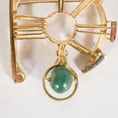 Sophisticated Mid Century Modernist Serpentine Jade Gold Brooch - 1612843