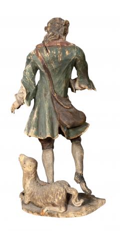 South German Carved Wood Figure Of A Shepherd And His Sheep - 4712264