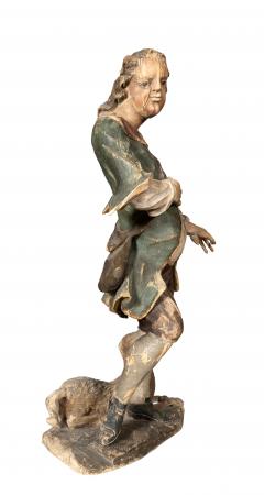 South German Carved Wood Figure Of A Shepherd And His Sheep - 4712269