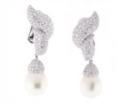 South Sea Pearl Diamond Platinum Earrings - 442184