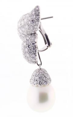 South Sea Pearl Diamond Platinum Earrings - 442187