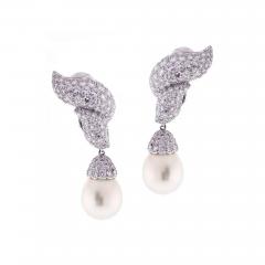 South Sea Pearl Diamond Platinum Earrings - 444675