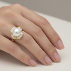 South Sea Pearl and Baguette Diamond Ballerina Ring - 4736404