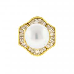 South Sea Pearl and Baguette Diamond Ballerina Ring - 4738419