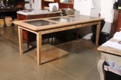Southern French Midcentury Natural Oak Dining Table with Fossil Black Marble Top - 3605891