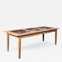 Southern French Midcentury Natural Oak Dining Table with Fossil Black Marble Top - 3610789