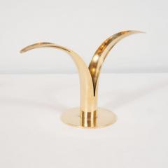 Sowe Konst Pair of Mid Century Modern Polished Brass Lily Candleholders by Konst of Sweden - 1559864