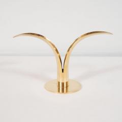 Sowe Konst Pair of Mid Century Modern Polished Brass Lily Candleholders by Konst of Sweden - 1559866