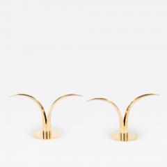 Sowe Konst Pair of Mid Century Modern Polished Brass Lily Candleholders by Konst of Sweden - 1561385