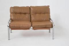 Space Age Leather and Steel Sofa att to Gae Aulenti - 3646698