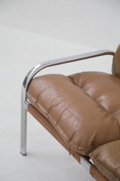 Space Age Leather and Steel Sofa att to Gae Aulenti - 3646708