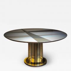 Space Age Round Table Murano Glass Top and Aluminum Brass and Wood Pedestal - 1698322