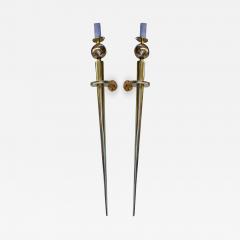 Spade shaped pair of awesome solid bronze sconces - 1766323