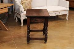 Spanish 1770s Walnut Side Table with Spool Legs and Rosettes Carved Drawer - 3602035