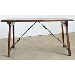 Spanish 18th Century Single Plank Top Walnut Iron Table - 4645642