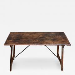 Spanish 18th Century Single Plank Top Walnut Iron Table - 4702525