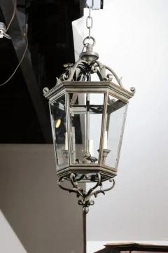 Spanish 1910s Bronze and Glass Hexagonal Lantern with Three Lights and Volutes - 3491440