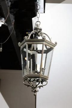 Spanish 1910s Bronze and Glass Hexagonal Lantern with Three Lights and Volutes - 3491442
