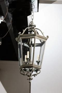 Spanish 1910s Bronze and Glass Hexagonal Lantern with Three Lights and Volutes - 3491550
