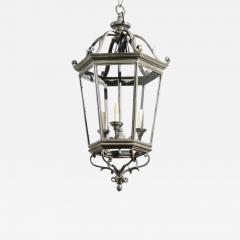 Spanish 1910s Bronze and Glass Hexagonal Lantern with Three Lights and Volutes - 3493321