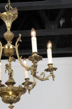 Spanish 19th Century Bronze Six Light Chandelier with Cherubs and Floral Decor - 3441613