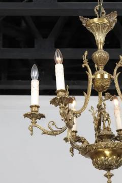 Spanish 19th Century Bronze Six Light Chandelier with Cherubs and Floral Decor - 3441614