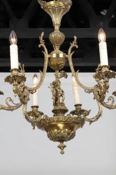 Spanish 19th Century Bronze Six Light Chandelier with Cherubs and Floral Decor - 3441616