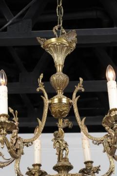 Spanish 19th Century Bronze Six Light Chandelier with Cherubs and Floral Decor - 3441751