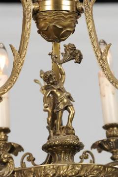 Spanish 19th Century Bronze Six Light Chandelier with Cherubs and Floral Decor - 3441763