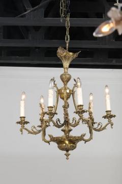 Spanish 19th Century Bronze Six Light Chandelier with Cherubs and Floral Decor - 3441971