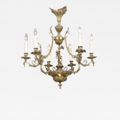 Spanish 19th Century Bronze Six Light Chandelier with Cherubs and Floral Decor - 3444418