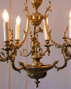 Spanish 19th Century Bronze Six Light Chandelier with Cherubs and Floral Decor - 4458434
